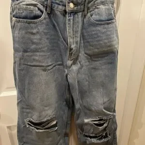 PrettyLittleThing Jeans Plt Acid Blue Baggy Ripped Boyfriend